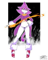  2020 4:5 abstract_background anthro blaze_the_cat claws clothing dipstick_tail domestic_cat felid feline felis female fire footwear fur gloves hair handwear hardtones hi_res high_heels looking_at_viewer mammal markings multicolored_tail orange_eyes ponytail purple_body purple_fur purple_tail_tip sega shoes simple_background smile solo sonic_the_hedgehog_(series) standing tail tail_markings 