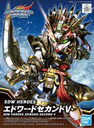  bandai box_art character_name clenched_hand copyright_name cutlass dreadlocks edward_second_v eske gundam highres holding holding_sword holding_weapon logo mecha no_humans official_art robot rx-78-2 sd_gundam sd_gundam_world_heroes sword weapon 