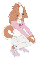  2021 alternative_fashion anthro blush bottomwear brown_body brown_fur canid canine canis clothed clothing countershading crop_top crouching denim denim_bottomwear denim_clothing digital_media_(artwork) domestic_dog female footwear full-length_portrait fully_clothed fur gyaru hair hi_res hime_gyaru humanoid_hands j-fashion jeans jirai_kei mammal multicolored_body multicolored_clothing multicolored_footwear multicolored_fur multicolored_shoes navel one_eye_closed orange_body orange_fur pants pink_clothing pink_crop_top pink_shirt pink_topwear ponytail portrait purple_clothing purple_footwear purple_shoes rofortyseven shirt shoes smile solo three-quarter_portrait topwear two_tone_body two_tone_clothing two_tone_footwear two_tone_fur two_tone_shoes white_body white_bottomwear white_clothing white_countershading white_footwear white_fur white_jeans white_pants white_shoes wink y2k_(fashion) 