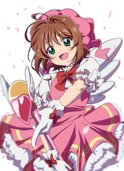  bad_id bad_pixiv_id brown_hair cardcaptor_sakura commentary_request dress female fuuin_no_tsue green_eyes hat kinomoto_sakura kinomoto_sakura_(magic_dream_costume) koitsu_(blue) magical_girl official_style pink_hat short_hair smile wand wings 