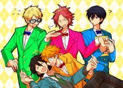  5boys akehoshi_subaru blue-framed_eyewear commentary_request ensemble_stars! formal glasses green_necktie hidaka_hokuto isara_mao male_focus multiple_boys necktie pleiades_night_(ensemble_stars!) sakuma_rei_(ensemble_stars!) school_uniform suit takagi_(krkwii) trickstar_(ensemble_stars!) yuuki_makoto_(ensemble_stars!) 