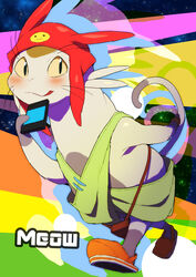  alien cat_tail cellphone colorful commentary_request hat meow_(space_dandy) no_humans phone photoshop_(medium) purasu_no_konbu smartphone solo space_dandy tail 