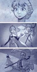  comic_strip crossover elsa_(frozen) jack_frost_(rise_of_the_guardians) monochrome snow 