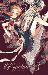  bad_id bad_pixiv_id blue_eyes breasts clea_(geee13) cleavage clothes_lift cover cup dress eyelashes falling fashion female flower frilled_dress frills from_side hand_up high_collar leaf legs looking_at_viewer magazine_cover medium_breasts open_hand original photoshop_(medium) polka_dot polka_dot_dress ribbon ribbon-trimmed_hairband rose short_hair skirt skirt_lift smile solo steam teacup teapot thighs yellow_ribbon 