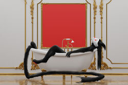  anthro arctil-noddedur baroque bath bathroom bathtub claw_foot_bathtub domestic_cat felid feline felis gold_(metal) hair hi_res long_hair long_tail male mammal pascal_(jeffusherb) shower_head solo tail 