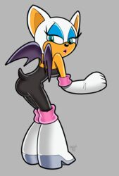  anthro armwear atomictiki bat boots clothing elbow_gloves female footwear gloves handwear hi_res high_heeled_boots high_heels looking_at_viewer looking_back mammal rouge_the_bat sega solo sonic_the_hedgehog_(series) wings 