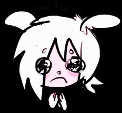  ambiguous_gender black_background bodily_fluids canid canine canis crying domestic_dog feral hair mammal ogshrimpnut pink_face sad simple_background solo tears white_hair wynter_(fr34kpet) 