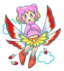  alien alternate_species ambiguous_gender blue_eyes blush bottomwear clothed clothing flying hair humanoid humanoidized kirby kirby_(series) kirby_boy_(minus8) minus8 nintendo pink_hair simple_background skirt solo sweater topwear wing_kirby wings 