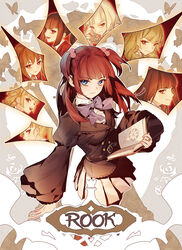  6+girls aluce asmodeus_(umineko) bad_id bad_pixiv_id beelzebub_(umineko) belphegor_(umineko) blonde_hair blue_eyes book bow bowtie chess_piece drill_hair hair_bobbles hair_ornament highres holding holding_book jewelry juliet_sleeves leviathan_(umineko) long_sleeves looking_at_viewer lucifer_(umineko) mammon_(umineko) medium_hair multiple_girls necktie pleated_skirt ponytail puffy_sleeves red_eyes red_hair ring rook_(chess) satan_(umineko) serious sidelocks skirt stakes_of_purgatory standing two_side_up umineko_no_naku_koro_ni ushiromiya_ange white_hair white_skirt 