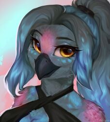  2022 anthro avian beak bird black_beak breasts digital_media_(artwork) eyebrows eyelashes felicia_cat female fur hair hi_res non-mammal_breasts nude solo yellow_eyes 