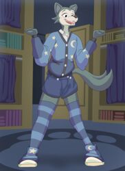  absurd_res anthro beastars bedroom blue_clothing blue_footwear blue_legwear blue_socks blue_thigh_highs blue_thigh_socks canid canine canis clothed clothing footwear furniture hi_res legoshi_(beastars) legwear long_socks long_tail male mammal multicolored_body multicolored_clothing multicolored_footwear multicolored_legwear multicolored_socks multicolored_thigh_highs multicolored_thigh_socks open_mouth overalls pattern_clothing pattern_footwear pattern_legwear pattern_socks pattern_thigh_highs pattern_thigh_socks psycheapple shoes simple_background smile socks solo striped_clothing striped_footwear striped_legwear striped_socks striped_thigh_highs striped_thigh_socks stripes sweater tail thigh_highs thigh_socks topwear two_tone_clothing two_tone_footwear two_tone_legwear two_tone_socks two_tone_thigh_highs two_tone_thigh_socks wolf 