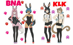  2020 alternate_species animal_humanoid anthro armwear black_body black_fur black_hair blue_body blue_eyes blue_fur blue_hair brand_new_animal breasts brown_body brown_eyes brown_fur brown_hair bunny_costume canid canine choker clothed clothing costume crossover cuff_links elbow_gloves female fluffy fluffy_tail footprint footwear fox fur gloves group hair hand_on_hip handwear hi_res high_heels humanoid jewelry kill_la_kill lagomorph lagomorph_humanoid legwear leporid_humanoid long_hair mako_mankanshoku mammal mammal_humanoid michiru_kagemori multicolored_body multicolored_fur multicolored_hair navel nazuna_hiwatashi necklace osnach_kristina pawprint pink_body pink_fur pink_hair rabbit_humanoid raccoon_dog ryuko_matoi shoes skull_and_crossbones studio_trigger suspenders tail tanuki thigh_highs white_body white_fur 