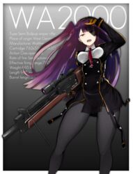  black_gloves black_pantyhose blazer breasts bullpup english_text female girls&#039;_frontline gloves gun hair_ribbon holding holding_weapon jacket long_hair necktie one_side_up pantyhose red_eyes red_hair red_necktie ribbon rifle sniper_rifle solo toiro_(mononz3) wa2000_(girls&#039;_frontline) walther walther_wa_2000 weapon 