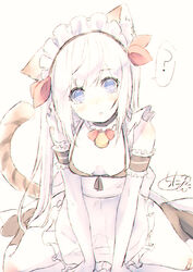  :o ? animal_ear_fluff animal_ears apron arm_support bell bikini bikini_top_only black_bikini black_choker black_socks blue_eyes blush cat_ears cat_girl cat_tail chita_(ketchup) choker commentary_request elbow_gloves female frilled_apron frilled_choker frills gloves hair_ribbon highres jingle_bell kneehighs long_hair looking_at_viewer maid maid_headdress neck_bell no_shoes original parted_lips red_ribbon ribbon signature sitting socks solo spoken_question_mark striped_tail swimsuit tail tail_raised very_long_hair wariza white_apron white_background white_gloves white_hair 