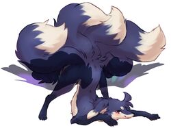  5_tails ass_up black_body black_fur canid canine claws countershading digitigrade dipstick_ears dipstick_tail ear_markings feathered_wings feathers female feral finger_claws fox fur grey_body grey_fur head_tuft hi_res ingi ingi_(character) jack-o&#039;_pose kemono leg_markings looking_at_viewer mammal markings multi_tail multicolored_body multicolored_ears multicolored_fur multicolored_tail pose quadruped red_eyes shaded signature simple_background socks_(marking) solo tail tail_markings toe_claws translucent translucent_wings tuft white_background white_body white_fur wings 