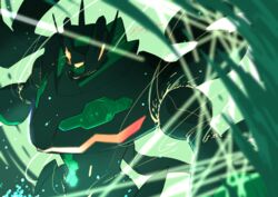  blurry commentary_request energy hexagon koma_nezumi light_trail no_humans pokemon pokemon_(creature) signature solo spikes yellow_eyes zygarde zygarde_(complete) 