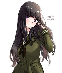  alternate_hairstyle bad_id bad_twitter_id black_hair blush closed_mouth dated female green_sailor_collar green_serafuku green_skirt hair_between_eyes kantai_collection kitakami_(kancolle) kurage1 long_hair long_sleeves neckerchief one-hour_drawing_challenge pocket purple_eyes sailor_collar school_uniform serafuku simple_background skirt solo twitter_username white_background 