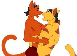  2020 ahzi anthro bandana boxer_briefs brown_body brown_fur chance_furlong closed_eyes clothed clothing cuddling domestic_cat duo felid feline felis fur hanna-barbera hug imminent_kiss jake_clawson kerchief larger_male love male male/male mammal multicolored_body multicolored_fur open_mouth orange_body orange_fur romantic romantic_couple signature simple_background size_difference smaller_male striped_body striped_fur stripes swat_kats topless two_tone_body two_tone_fur underwear white_background yellow_body yellow_fur 