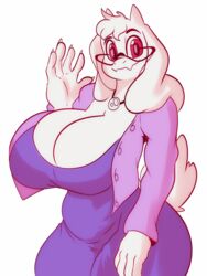  anthro big_breasts boss_monster_(undertale) bovid breasts caprine cleavage clothed clothing deltarune eyewear female gesture glasses goat hi_res huge_breasts looking_at_viewer mammal red_eyes solo solratic toriel undertale undertale_(series) waving waving_at_viewer 