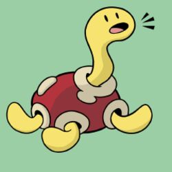  :o black_eyes colored_skin commentary english_commentary full_body green_background lowres no_humans notice_lines open_mouth pokemon pokemon_(creature) roxlyn166 shuckle simple_background solid_oval_eyes solo tongue yellow_skin 