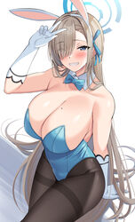  animal_ears asuna_(blue_archive) asuna_(bunny)_(blue_archive) asymmetrical_bangs bad_id bad_pixiv_id blue_archive blue_bow blue_bowtie blue_eyes blue_leotard bow bowtie breasts detached_collar fake_animal_ears female gloves hair_over_one_eye hairband halo highleg highleg_leotard highres huge_breasts leotard light_brown_hair long_hair looking_at_viewer mole mole_on_breast official_alternate_costume pantyhose playboy_bunny rabbit_ears smile solo strapless strapless_leotard super_nagoyaka thighband_pantyhose thighs traditional_bowtie v very_long_hair white_gloves white_hairband 