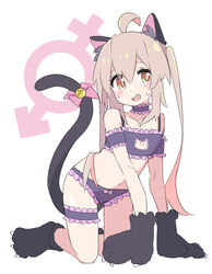  absurdres ahoge all_fours alternate_costume animal_ears animal_hands black_bra black_panties black_sleeves blush bow bow_panties bra bridal_garter brown_eyes cat_cutout cat_ears cat_lingerie cat_tail choker cleavage_cutout clothing_cutout commentary detached_sleeves female frilled_bra frilled_choker frilled_panties frilled_sleeves frills full_body gloves highres light_brown_hair long_hair looking_at_viewer male-female_symbol meme_attire onii-chan_wa_oshimai! open_mouth oyama_mahiro panties paw_gloves paw_shoes short_sleeves solo sweatdrop tail teira_(ooxoo) twintails underwear underwear_only white_background 