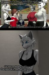  3d_(artwork) absurd_res alba_(domibun) andra_(domibun) anthro aunt_(lore) breasts canid canine cleavage clothed clothing digital_media_(artwork) elsa_(domibun) english_text female fox grandmother_(lore) grandparent_(lore) group hair hi_res human humanoid joelsfm male mammal mature_anthro mature_female maxine_(domibun) midriff mother_(lore) parent_(lore) self_insert source_filmmaker_(artwork) text warfare_machine white_body white_hair 