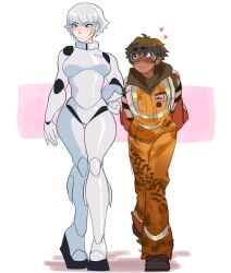  1boy arms_behind_back artist_request bad_link bodysuit eve_(wall-e) female full_body hand_on_own_hip heart highres tread_marks wall-e wall-e_(character) 