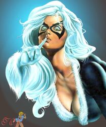  black_cat_(marvel) cleavage felicia_hardy female green_eyes human joe_jusko marvel solo spider-man_(series) straight_hair white_hair 