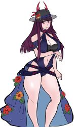  absurdres black_hat blue_one-piece_swimsuit casual_one-piece_swimsuit clothing_cutout dress_swimsuit female fire_emblem fire_emblem_engage fire_emblem_heroes flower hat hat_flower highres ivy_(fire_emblem) ivy_(summer)_(fire_emblem) official_alternate_costume one-piece_swimsuit see-through_clothes see-through_headwear shock_and_roll stomach_cutout swimsuit 