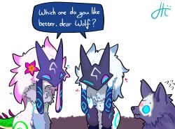  accessory blue_body blue_fur blush blush_lines bovid canid canine canis caprine disguise flower flower_in_hair fur fur_markings hair hair_accessory heart_symbol hi_res humanoid kin_tto kindred_(lol) lamb_(lol) league_of_legends lizard_tail mammal markings mask neeko_(lol) one_eye_closed plant riot_games sheep simple_background tencent white_body white_fur wink wolf wolf_(lol) 
