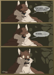  2020 anthro big_muscles canid canine cave closed_eyes digital_media_(artwork) english_text fox fur hi_res male mammal multicolored_body multicolored_fur muscular muscular_anthro muscular_male open_mouth red_body red_fox red_fur solo speech_bubble surprised teeth teofacio_larna text true_fox two_tone_body two_tone_fur white_body white_fur xxsparcoxx 