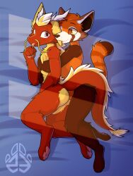  ailurid anthro asian_mythology blonde_hair body_hair brown_body brown_fur brown_hair chest_fur chest_hair chest_tuft claws cuddling digital_drawing_(artwork) digital_media_(artwork) digitigrade dragon duo east_asian_mythology eastern_dragon fingers fluffy fluffy_ears fluffy_hair fluffy_neck_fur fluffy_tail fur hair hi_res horn lying male mammal multicolored_body multicolored_fur multicolored_hair mythological_creature mythological_scalie mythology neck_tuft newt_trz on_back purple_eyes red_body red_fur red_hair red_panda rivkk scalie simple_background smile tail tail_tuft tuft vitamin_c_(forwardpickup) whiskers yellow_body yellow_fur 