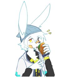  2023 adhesive_bandage anthro axy_(axy_usagi) axy_usagi beanie beverage bracelet clothing fur gesture hair hand_gesture hat headgear headwear holding_object jewelry lagomorph leporid looking_at_viewer male mammal open_mouth rabbit simple_background soda solo v_sign white_background 