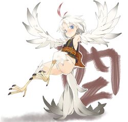  blue_eyes female female flying harpy jpeg_artifacts maruku monster_girl original simple_background solo white_background white_hair 