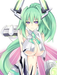  bad_id bad_pixiv_id breasts cleavage female green_hair green_heart_(neptunia) highres large_breasts long_hair looking_at_viewer navel neptune_(series) ponytail power_symbol power_symbol-shaped_pupils purple_eyes smile solo symbol-shaped_pupils very_long_hair zero_(ray_0805) 