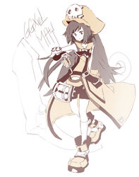  anchor bike_shorts commentary_request female fingerless_gloves gloves guilty_gear guilty_gear_xrd hat long_hair may_(guilty_gear) oversized_object photoshop_(medium) pirate_hat punew skull_and_crossbones solo 