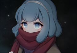  bad_id bad_tumblr_id blue_eyes blue_hair danganronpa_(series) danganronpa_3_(anime) dust female gekkogahara_miaya hairband kobeni medium_hair scarf scarf_over_mouth solo upper_body 