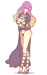  bad_id bad_pixiv_id black_dress blonde_hair breasts cleavage clothing_aside collar commentary_request cross-laced_clothes cross-laced_footwear crossed_legs dress dress_aside female frilled_collar frills full_body gradient_hair high_heels highres hijiri_byakuren hip_focus juliet_sleeves large_breasts long_hair long_sleeves looking_at_viewer multicolored_hair navel no_bra no_shirt non_(z-art) orange_eyes panties pink_eyes puffy_sleeves purple_hair simple_background skirt_hold solo strappy_heels string_panties touhou two-tone_hair underwear watson_cross wavy_hair white_background 