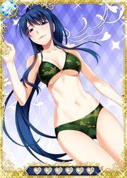  bikini blue_eyes blue_hair breasts card_(medium) cleavage collarbone female green_bikini grisaia_(series) grisaia_no_kajitsu groin kusakabe_asako large_breasts long_hair looking_at_viewer navel solo swimsuit underboob 