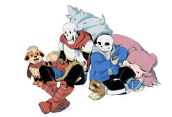  ambiguous_gender animated_skeleton bandana bone boots bottomwear cape cellphone clothing crossover cubone eevee electronics feral footwear generation_1_pokemon group growlithe hoodie jazzycat kerchief legwear male mask nintendo papyrus_(undertale) phone pokemon pokemon_(species) sans_(undertale) shellder shellder_(slowbro) shoes shorts simple_background skeleton skull_mask slowbro sneakers socks topwear undead undertale undertale_(series) watermark white_background 