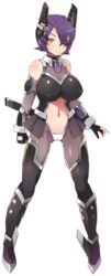  bad_link bare_shoulders breasts checkered_necktie cosplay eyepatch female fingerless_gloves full_body gloves headgear kantai_collection large_breasts legs lillithlauda looking_at_viewer midriff navel necktie oekaki partially_fingerless_gloves purple_hair short_hair solo taimanin_(series) taimanin_suit tenryuu_(kancolle) transparent_background yellow_eyes 