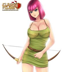  archer_(clash_of_clans) bow breasts clash_of_clans clash_royale clothing dress female large_breasts long_hair pink_hair robe short_hair solo supercell 