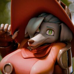  3d_(artwork) anthro borzoi breasts canid canine canis digital_media_(artwork) dog_knight_rpg domestic_dog female fur green_eyes hair hi_res hunting_dog mammal orinette_(ceehaz) sighthound solo tales_of_scale white_body white_fur white_hair 