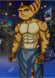  anthro gym hi_res lombax macho male mammal ratchet_(ratchet_and_clank) ratchet_and_clank rockeylombax solo sony_corporation sony_interactive_entertainment 