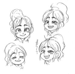  ? blush disney eyebrows eyelashes female lolicon monochrome open_mouth ponytail upper_body vanellope_von_schweetz wreck-it_ralph 