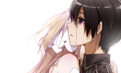  1boy asuna_(sao) asuna_(stacia) bad_id bad_pixiv_id bare_shoulders black_hair brown_hair couple crying crying_with_eyes_open female hug kirito long_hair parted_lips photoshop_(medium) portrait purple_eyes short_hair simple_background straight sword_art_online sword_art_online:_alicization sword_art_online:_alicization_-_war_of_underworld tears white_background yoru_kiri 