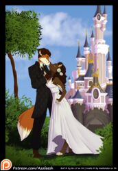  azaleesh bolf_(bo-lf) canid canine castle clothing cloud dress duo felid female flower fox gown hi_res husband_and_wife kissing love male mammal married_couple noelle_(noelleneko) plant romantic romantic_ambiance romantic_couple suit text url wedding 