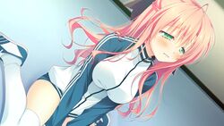  alcot chikotam clover_day&#039;s crying game_cg green_eyes gym_uniform long_hair pink_hair rindou_tsubame tears thighhighs 