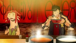  2boys animated animated black_hair dandy_(space_dandy) eating food meow_(space_dandy) multiple_boys noodles ramen space_dandy 